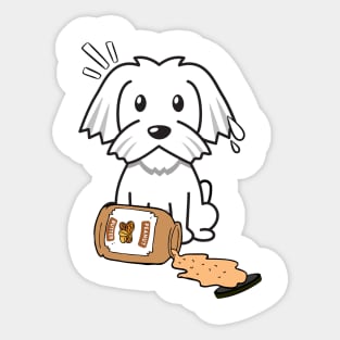 Cute White Dog spilled a jar of peanut butter Sticker